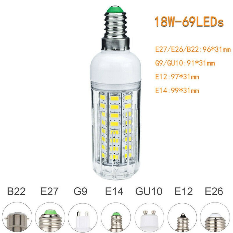 E27 E14 B22 G9 5730 SMD LED Corn Bulb 6W 9W 12W 15W 18W 20W Light White Lamp CHY