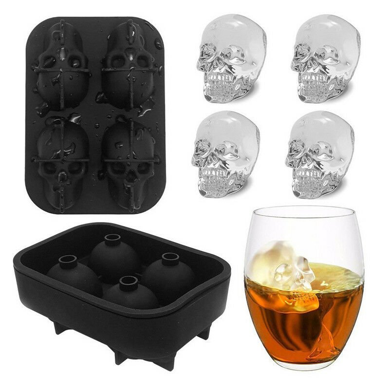 Skull Shape 3D Ice Cube Mold Maker Bar Party Silicone Trays Chocolate Mould Gift