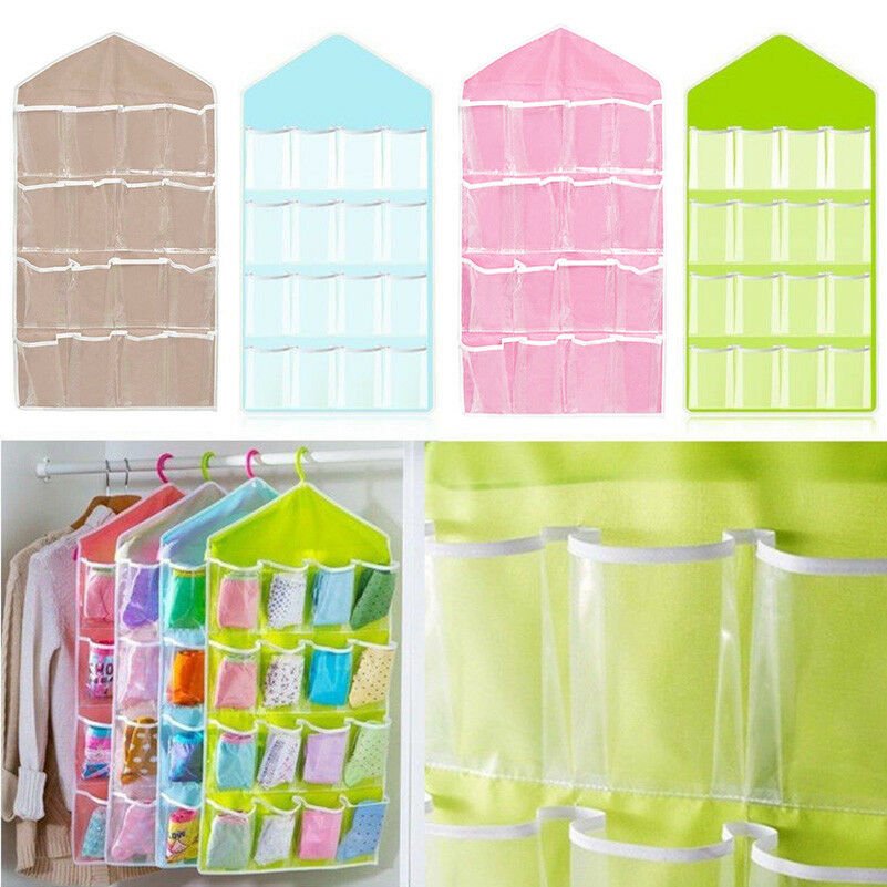 16 Pockets Portable Closet Organizer Storage Bins bag Hanger Clothes Wardrobe