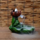 Lotus Leaf Flower Buddhist Burner Backflow Incense Burner +10Pcs Incense Cones Y
