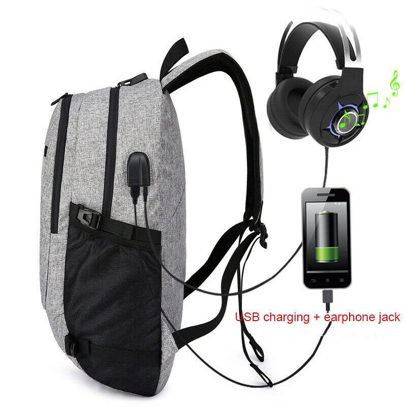 Anti-theft Mens USB w/ Charger Port Backpack Laptop Notebook Travel School Bag Y