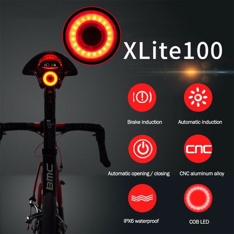 XLite100 Waterproof Bicycle Smart Brake Sensor LED USB Tail Light Rear Lamp CHY