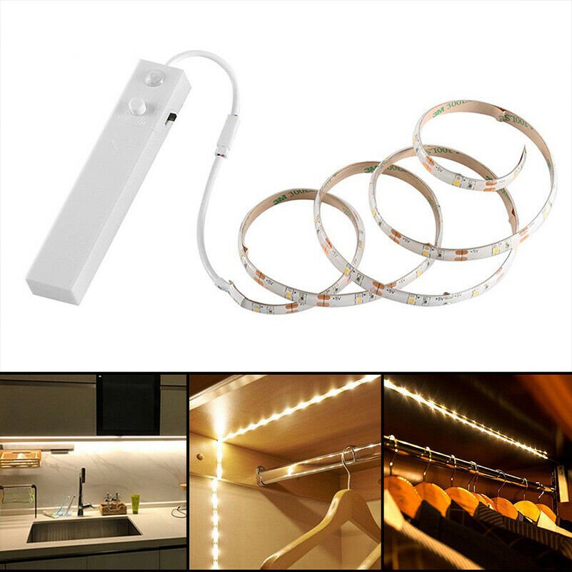 Led PIR Sensor Strip Motion Activated Bed Light Battery Operated Warm White CHY
