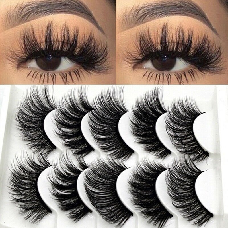5 Pairs 3D Mink Hair False Eyelashes Wispy Cross Long Lashes Makeup Soft Hair CY