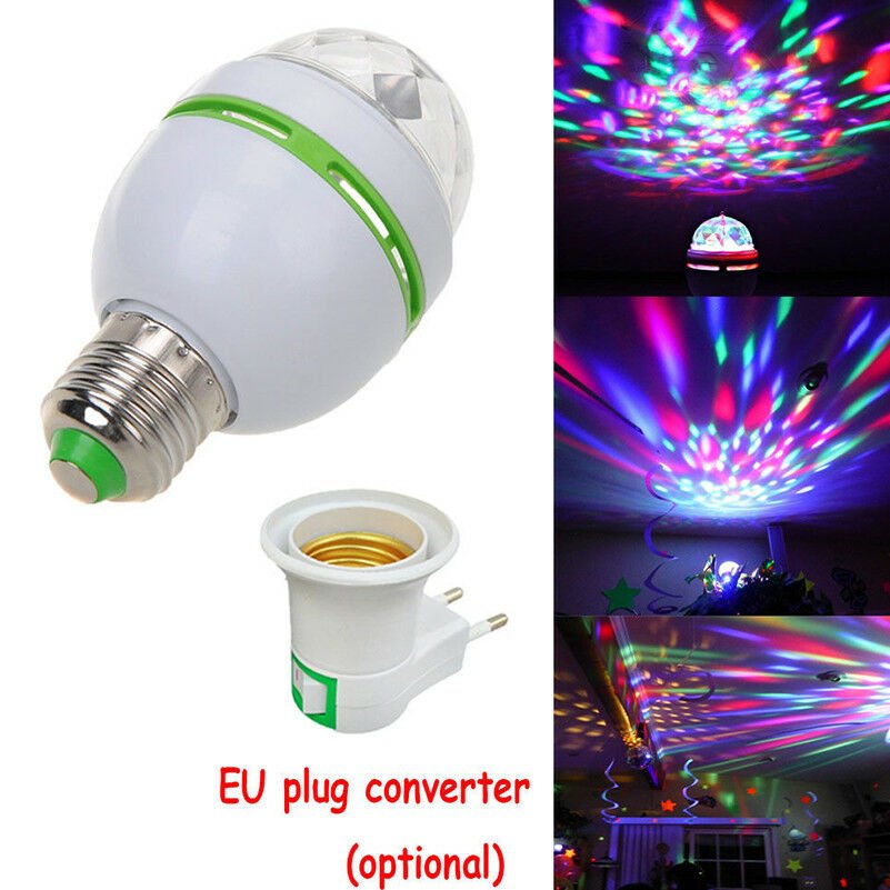 3W E27 RGB Crystal Ball Auto Rotating LED Stage Light Bulb Disco Party Bulb Lamp