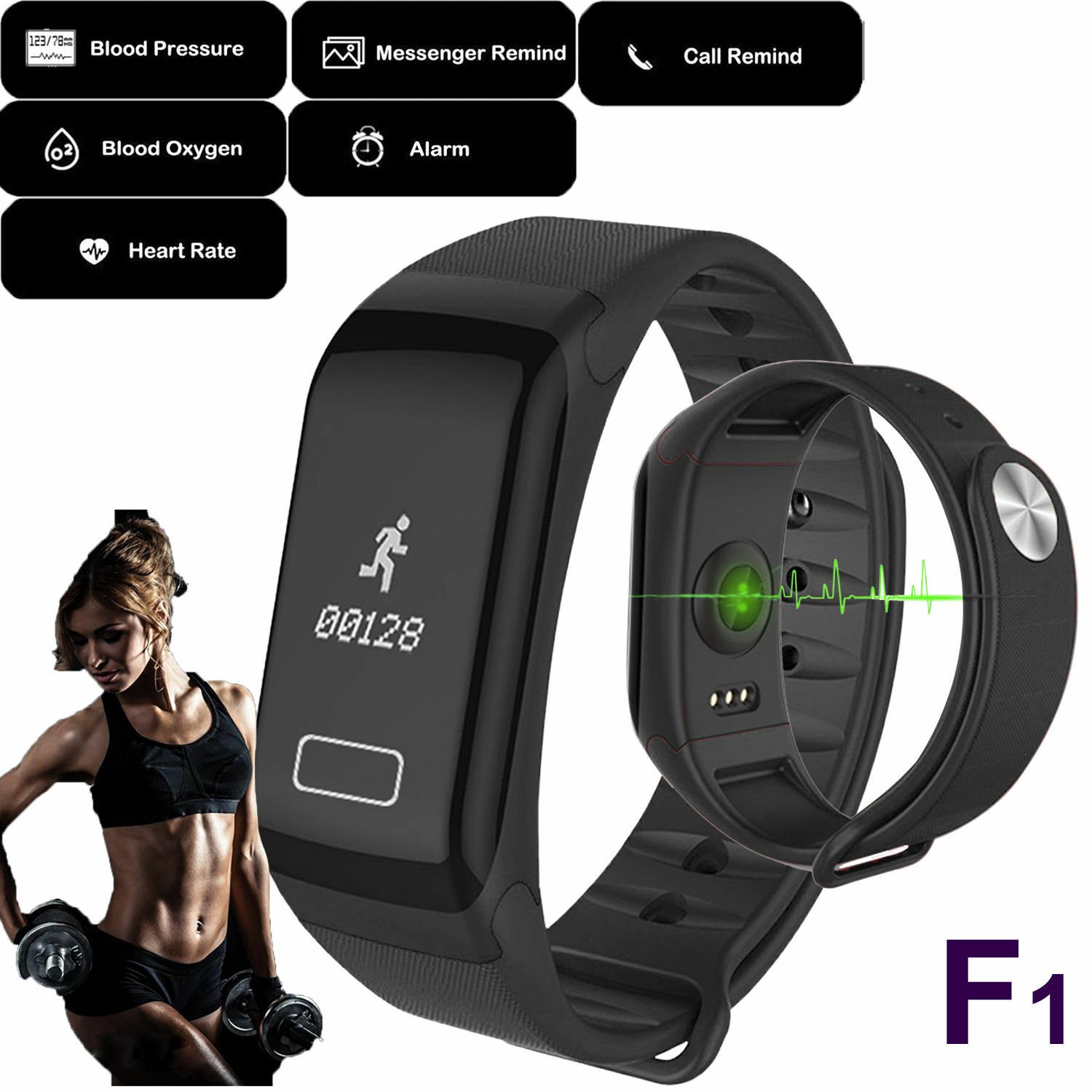 Sports Blood Pressure/Oxygen Heart Rate Fitness Smart Watch Wrist Band Bracelet