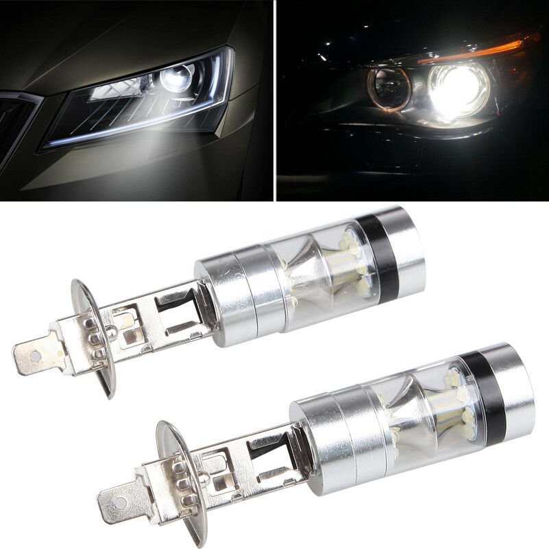 2x H1 100W High Power LED Xenon White Fog Light Bulb 6000k 20-SMD Lamp New