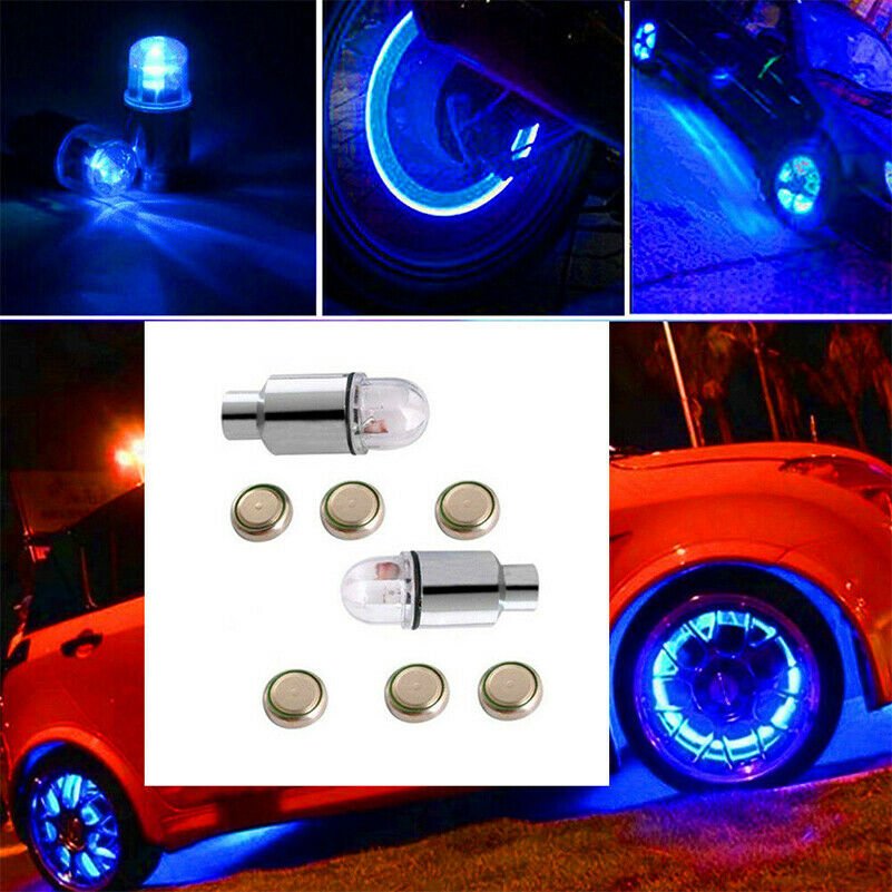 Universal 2x Blue LED Autos Wheel Tyre Tire Air Valve Stem Cap LED Light Lamp HY