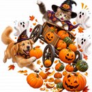 Funny Halloween Cat Pumpkin Cart Chaos Dog Rescue!