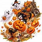 Rolling Pumpkin Chaos Halloween Cat Dog Ghosts