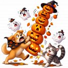 Funny Halloween Pumpkin Tower Cat Dog Ghost Chaos!