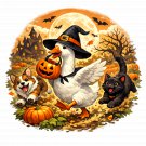 Funny Halloween Goose Chased by Dog and Black Cat Funny Halloween Goose Chased by Dog and Black Cat