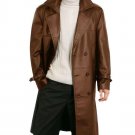 Leather Trench Long Winter Coat Men Genuine Lambskin Outwear Classic Full Length Jacket