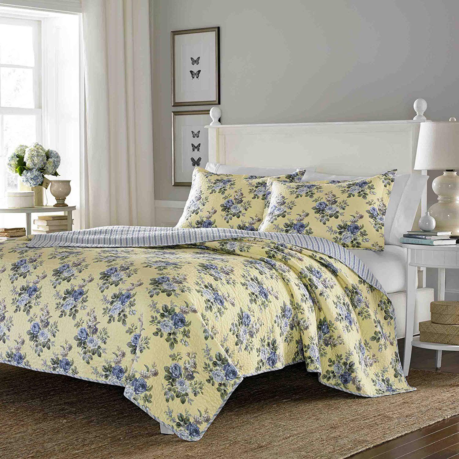 Laura Ashley Linley Set Trapunta In Cotone – Floreale Giallo – Doppia Con 1 Federa