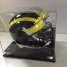 Football Helmet Case.Full Size NFL NCAA with gold corner riser base UV filtering