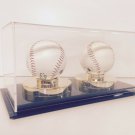 Two baseball display case gold stands UV filtering black acrylic base MLB