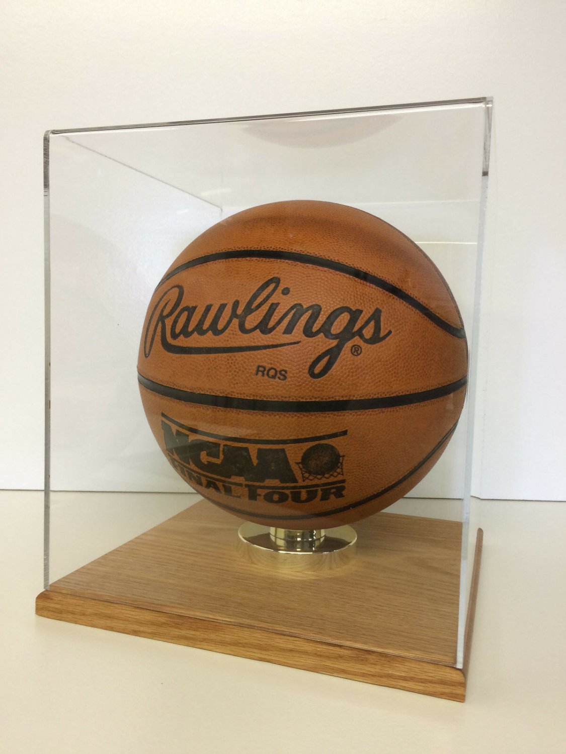 Basketball display case acrylic solid hardwood oak base NBA NCAA 85% UV filter