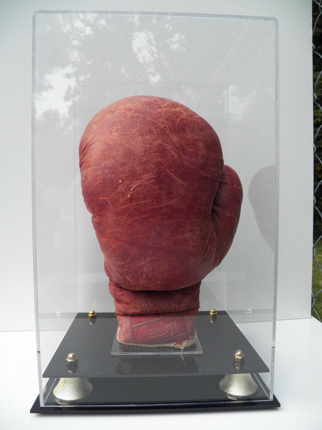 Boxing Glove Display Case VERTICAL two-tier black base with rod to support glove