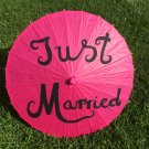 Fuchsia Just Married Paper Parasol, Wedding Paper Umbrella