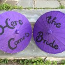 Purple Here Comes the Bride Wedding Paper Parasol, Paper Umbrella