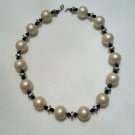 Large Pearl & Black Beaded Necklace "Vintage" Marked Japan