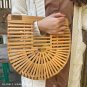 Bamboo Handbag, Tote Bag by Handmade, Straw Bag for Women, Natural Basket Bag for Summer Beach.