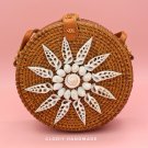 Shell Round Handwoven, Brown Handwoven Round Rattan Bag Bali, Eco Friendly Bag, Natural Bag.