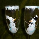 Snowman Couple hand painted Toast Flutes, winter wedding MUST HAVE
