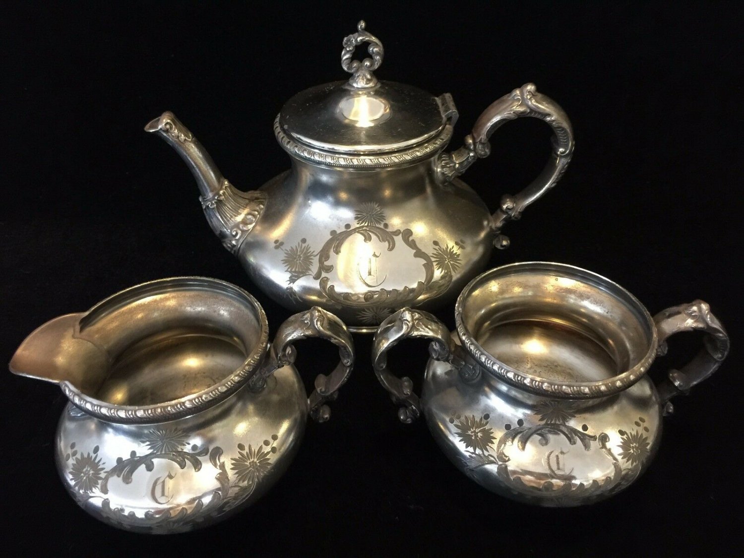 Vintage Pairpoint Mfg New Bedford Quadruple Plate Teapot, Sugar Bowl