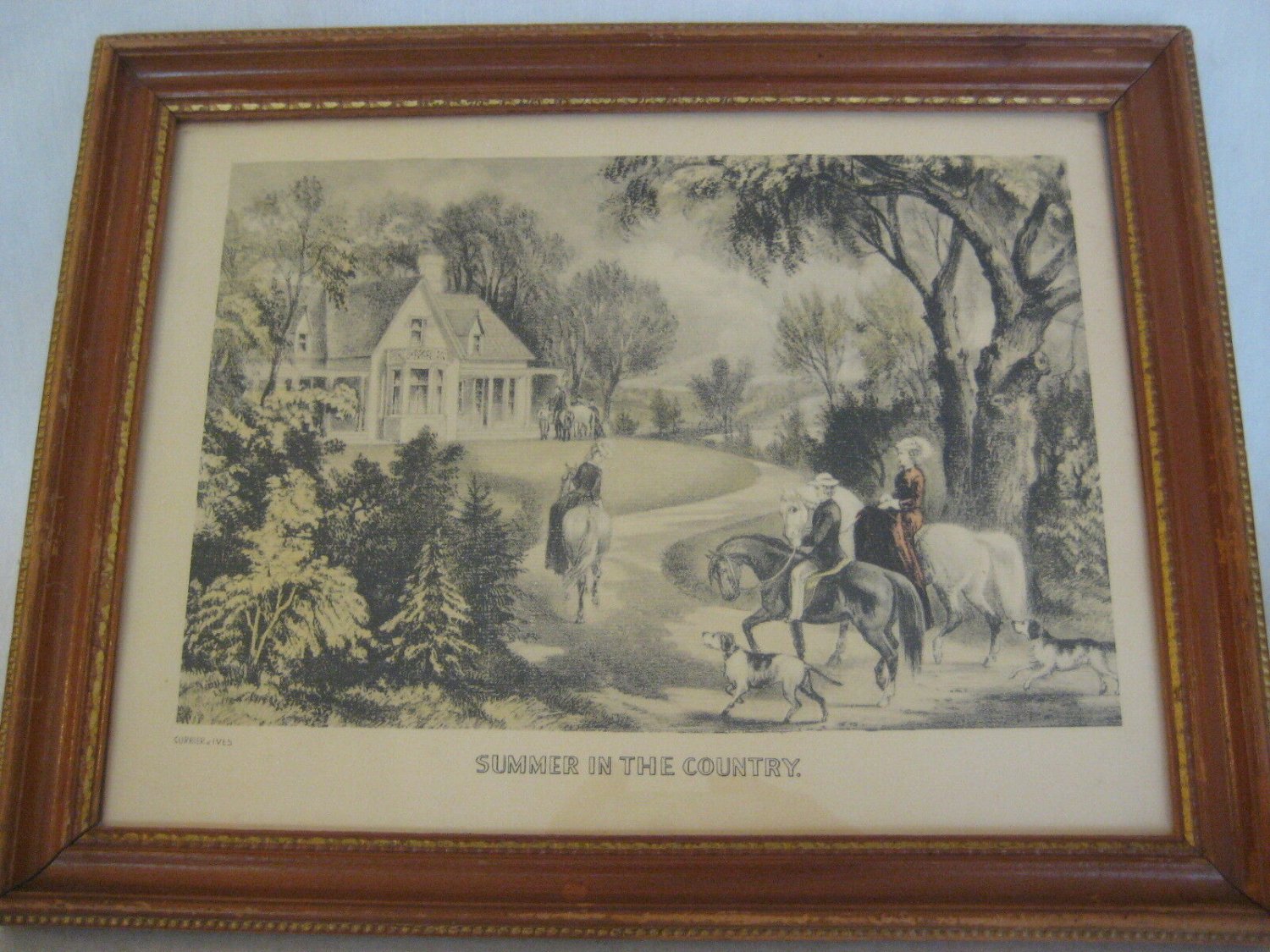 OLD VINTAGE CURRIER & IVES "SUMMER IN THE COUNTRY" ETCHING PRINT W