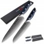 Knife Set 2-Piece Chef Santoku Kitchen Knives Japanese Damascus Blue G10 Handle