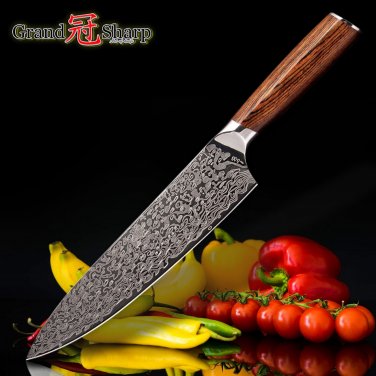 Chef Knife German Stainless Steel Laser Pattern Kitchen Knives Gift Box Sheath