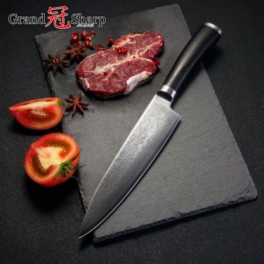 Chef Knife vg10 Japanese Damascus Stainless Steel Black Pakka Handle Kitchen NEW