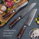 3 pcs Chef Knife Set vg10 Japanese Damascus Steel Santoku Bread Boning Knife