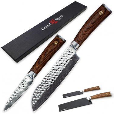 Knife Set 2 pcs Santoku Paring Knife vg10 Japanese Damascus Kitchen Knives Fruits Vegetables Slicing