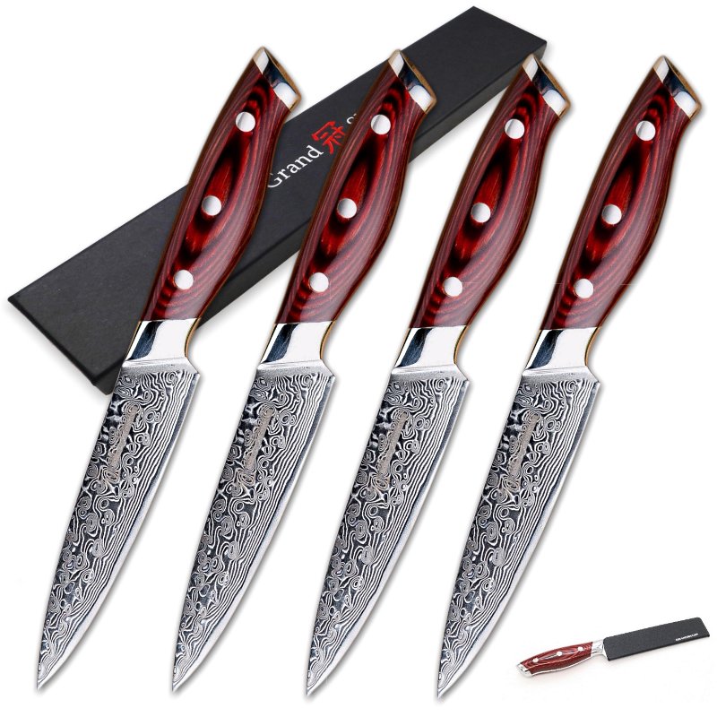 Steak Knife Set 4 pcs Damascus Kitchen Knives vg10 Japanese Damascus