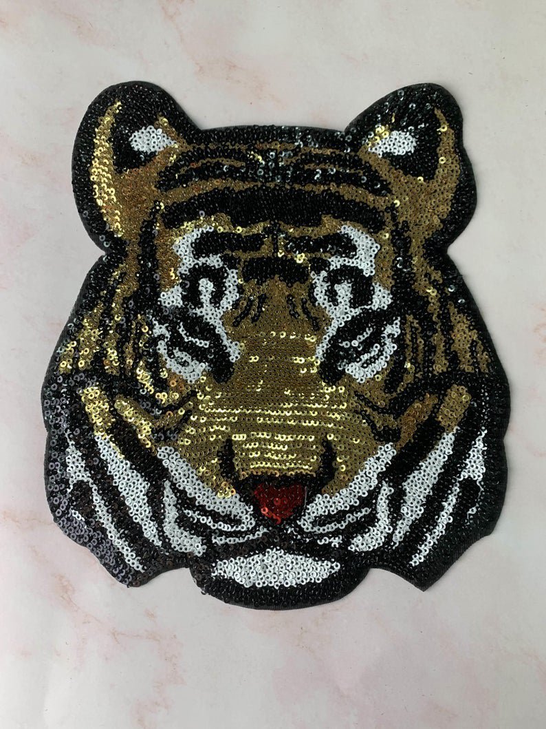 Tiger sequin patch, sequin letter patch jacket supplies, t-shirt