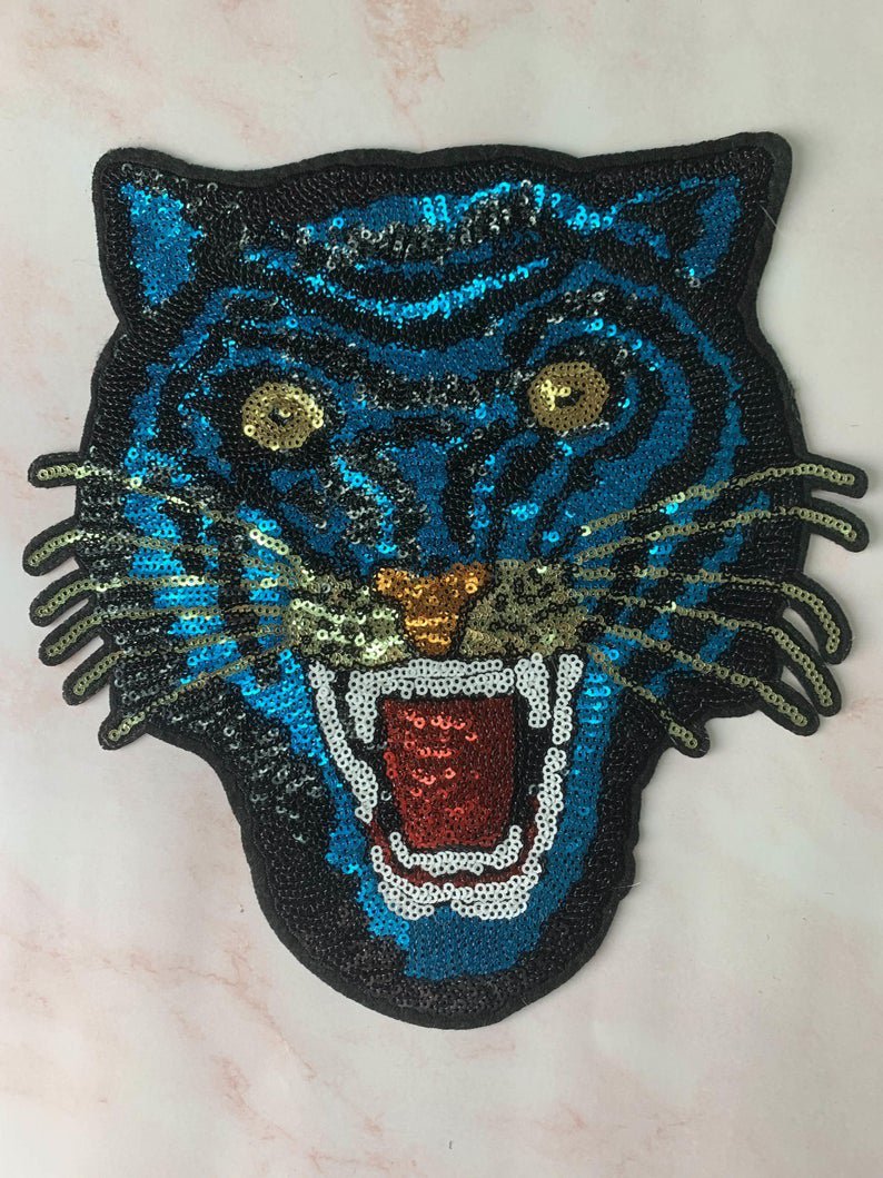 Blue Tiger Sequin Patch Sequin Tiger Patch T-Shirt Jeans Patch