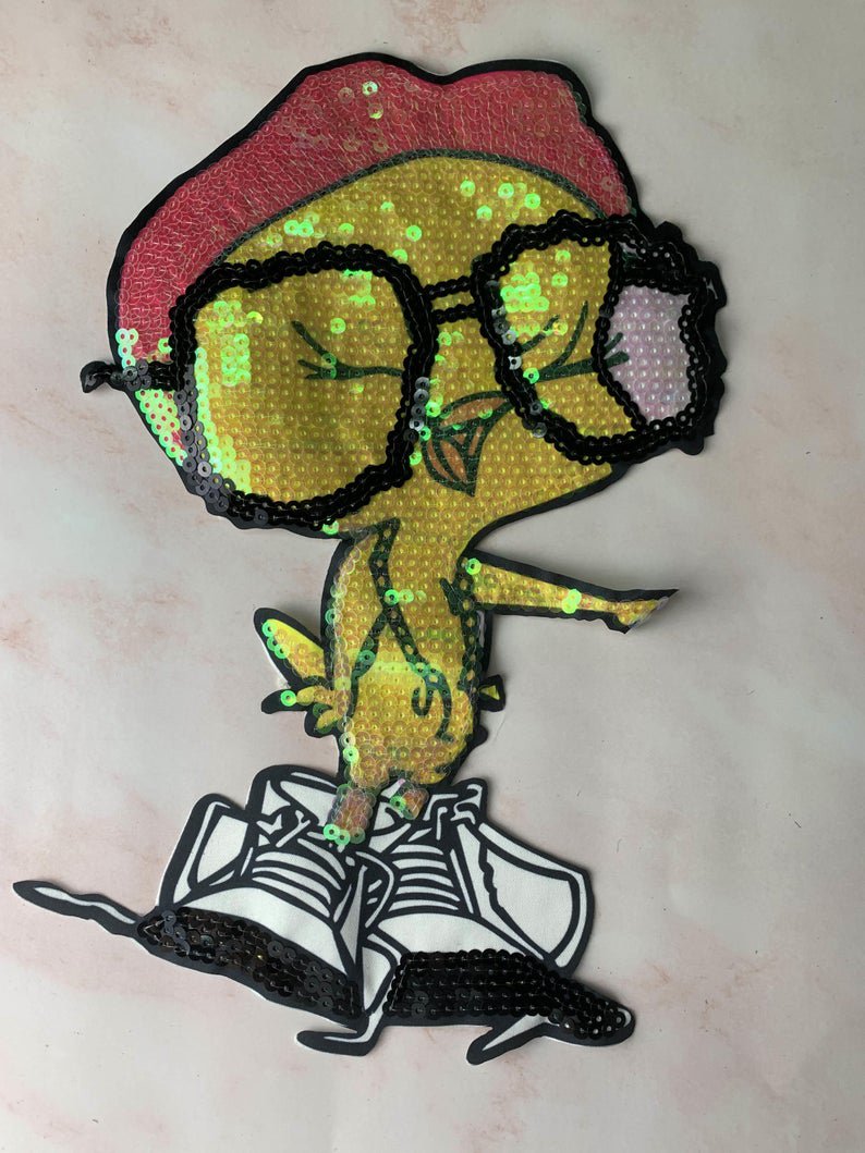 Large cute cartoon with eyes small bird sequin patch, sequin letter patch jacket supplies, t-shirt