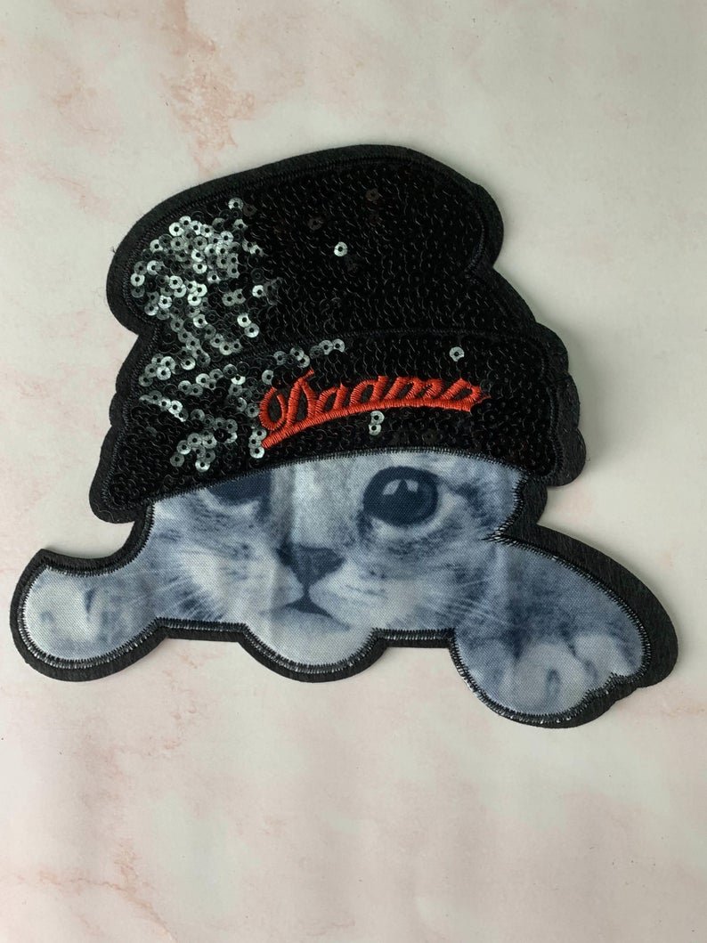 Printed cat sequin patch, sequin letter patch jacket supplies, t-shirt