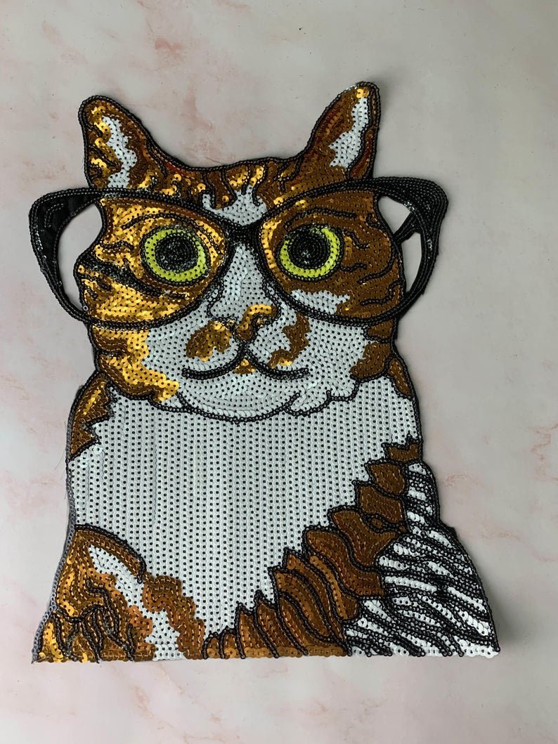 Large eye cat sequin patch, sequin letter patch jacket supplies, t-shirt