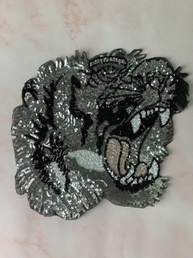 Gold and silver tiger sequin patch, sequin letter patch jacket supplies, t-shirt