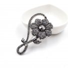 hinestone Black Flower Brooches for Women Vintage Elegant Large Brooch