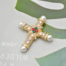new arrival pearl rhinestone baroque cross brooch women and men unisex brooches pin