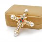 new arrival pearl rhinestone baroque cross brooch women and men unisex brooches pin