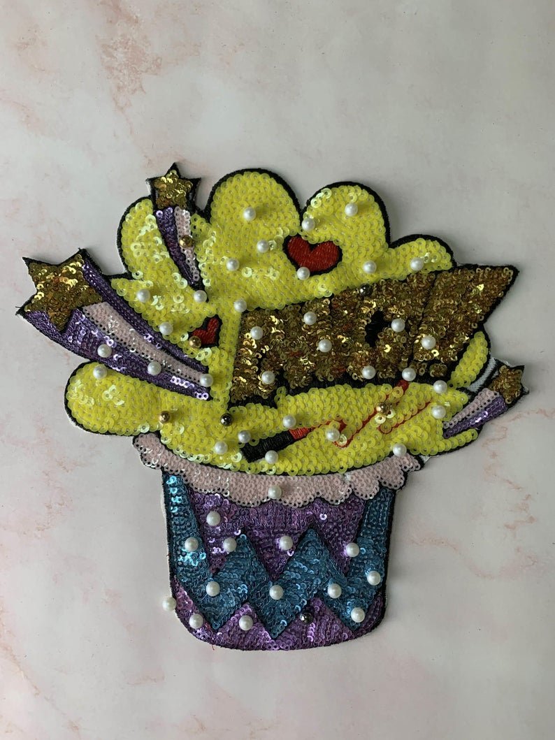 Cartoon cake love five-pointed star sequin patch, sequin letter patch jacket supplies, t-shirt