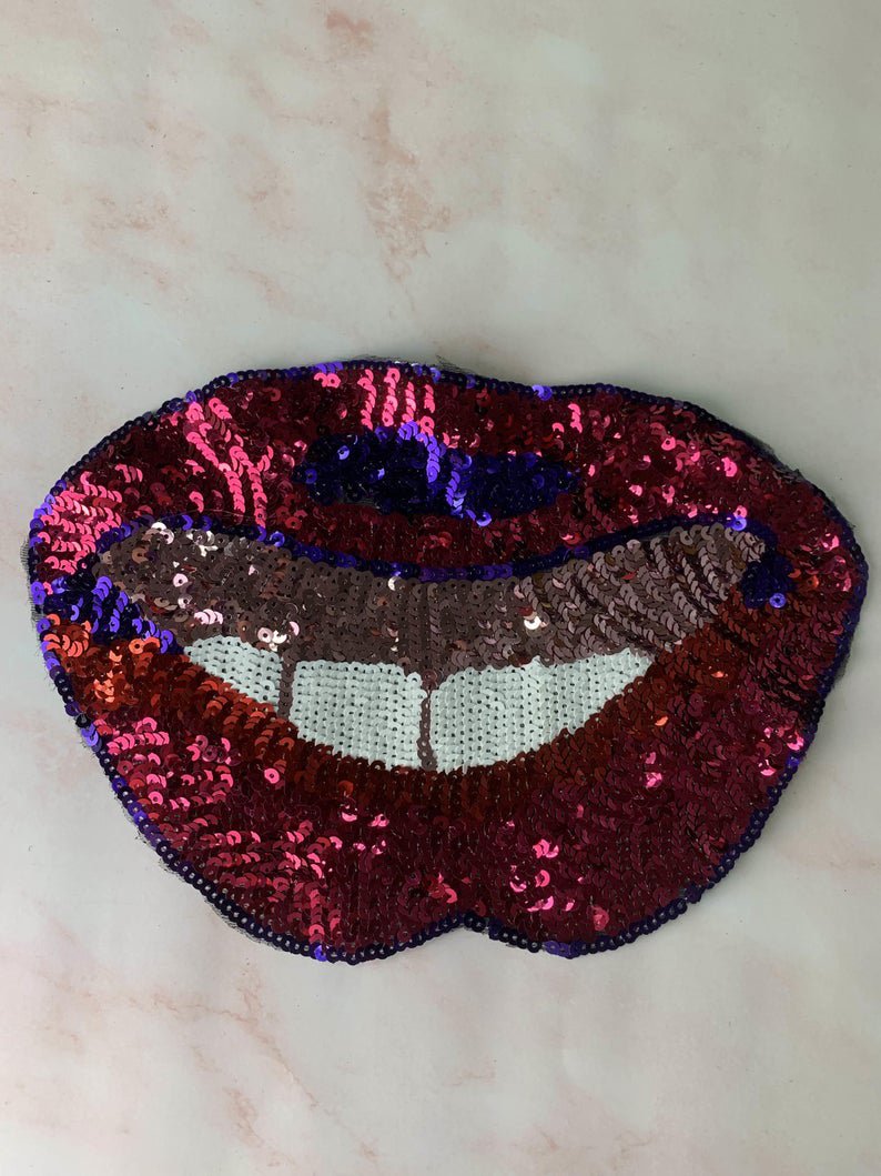 Cartoon red mouth sequin patch, sequin letter patch jacket supplies, t-shirt