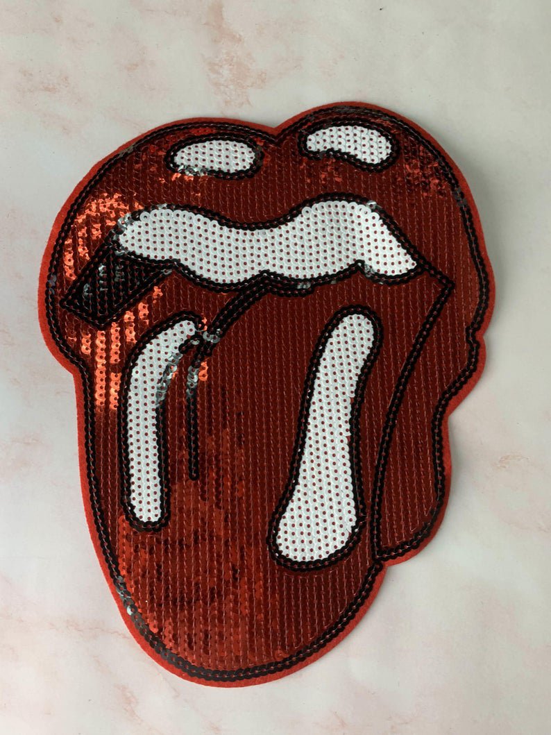 Red mouth tongue sequin patch, sequin letter patch jacket supplies, t-shirt