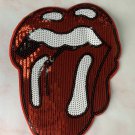 Red mouth tongue sequin patch, sequin letter patch jacket supplies, t-shirt