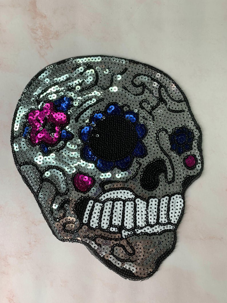 Silver skull sequin patch patch T-shirt patch patch hoodie patch